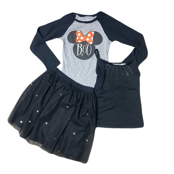 Halloween Outfit Boo Minnie Mouse Top/ Fluffy Sequin Skirt/ Blk Tank Size S 6/6X - Picture 1 of 7